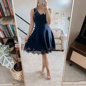 M by Maia Navy Sleeveless V-Neck Tea Dress